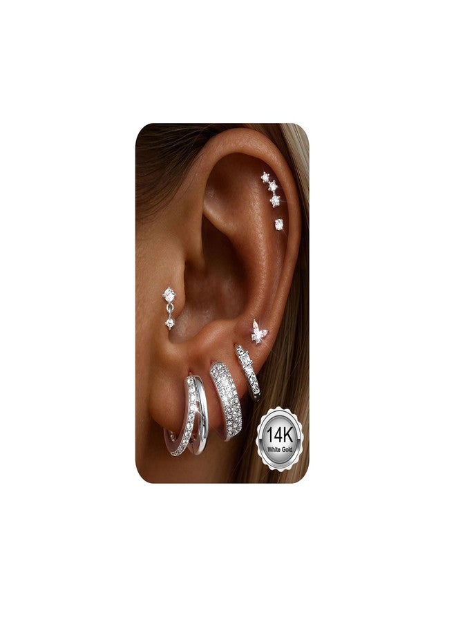 ADRAMATA Hypoallergenic Gold Earrings Stack for Women - 7Pairs Surgical Steel Small Chunky Huggie Hoops & Flat Back Stud Earrings Set Silver Cartilage Jewelry Trendy Christmas Stocking Stuffer Gifts - Image 1
