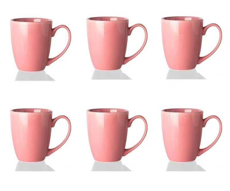 13 Ounce Porcelain Mugs Set of 6 Tea and Coffee Mug Set Pink