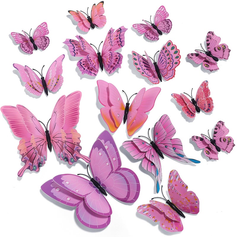 SAOROPEB 3D Butterfly Wall Decor  48 Pcs Double Layer Butterfly Decorations for Party Decorations Locker Decor Refrigerator Decal  Reusable (Pink) - Image 1