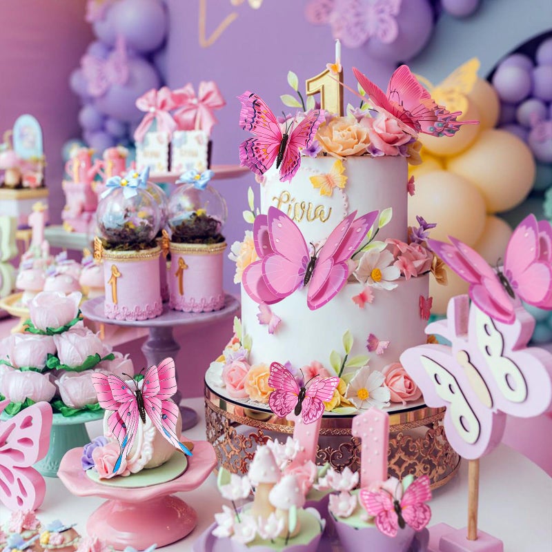 SAOROPEB 3D Butterfly Wall Decor  48 Pcs Double Layer Butterfly Decorations for Party Decorations Locker Decor Refrigerator Decal  Reusable (Pink) - Image 4