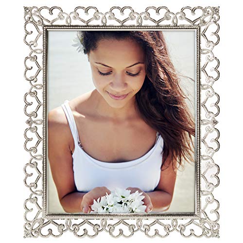 Malden International Designs Enchanted Hearts Pierced Silver with Jewels Picture Frame, 8x10, Silver - Image 1