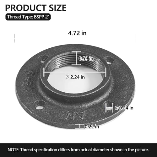 WiseWater 2" Floor Flanges 4Pcs, Malleable Cast Iron Pipe Flanges, Pipe Fittings with Threaded Hole for DIY Home Project/Furniture/Shelving Decoration And Industrial Vintage Decor (2 inch) - Image 2