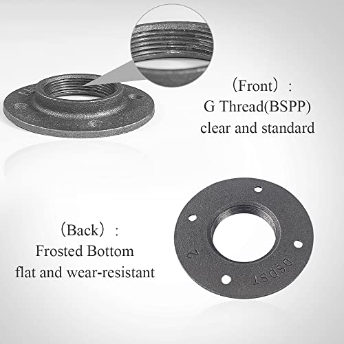 WiseWater 2" Floor Flanges 4Pcs, Malleable Cast Iron Pipe Flanges, Pipe Fittings with Threaded Hole for DIY Home Project/Furniture/Shelving Decoration And Industrial Vintage Decor (2 inch) - Image 3