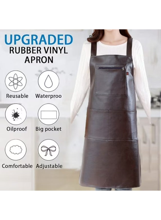 Lady Men Leather High-grade Kitchen Apron For Cooking Baking Restaurant Women PU Waterproof pinafore Home tools - Image 2