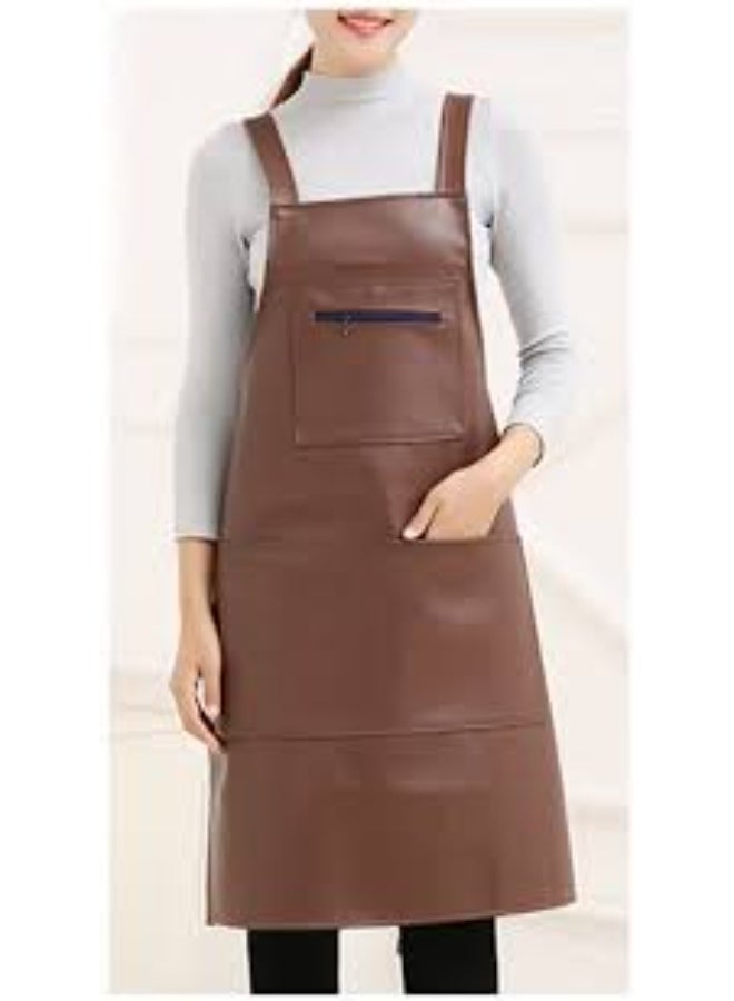 Lady Men Leather High-grade Kitchen Apron For Cooking Baking Restaurant Women PU Waterproof pinafore Home tools - Image 1