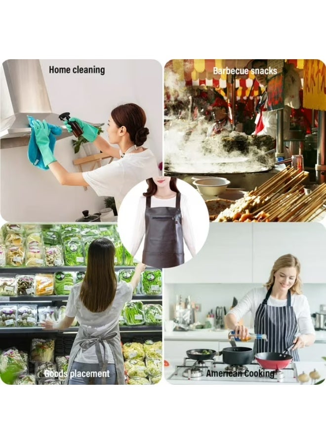 Lady Men Leather High-grade Kitchen Apron For Cooking Baking Restaurant Women PU Waterproof pinafore Home tools - Image 3