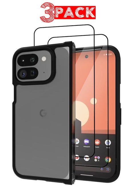 (for Google Pixel 9 Pro Fold 2024/Pixel Fold 2 2024) 3 Pack, Case and 2 Screen Protectors Lightweight Soft Clear Shock Resistant Anti-Yellowing Anti-Fingerprint Cover