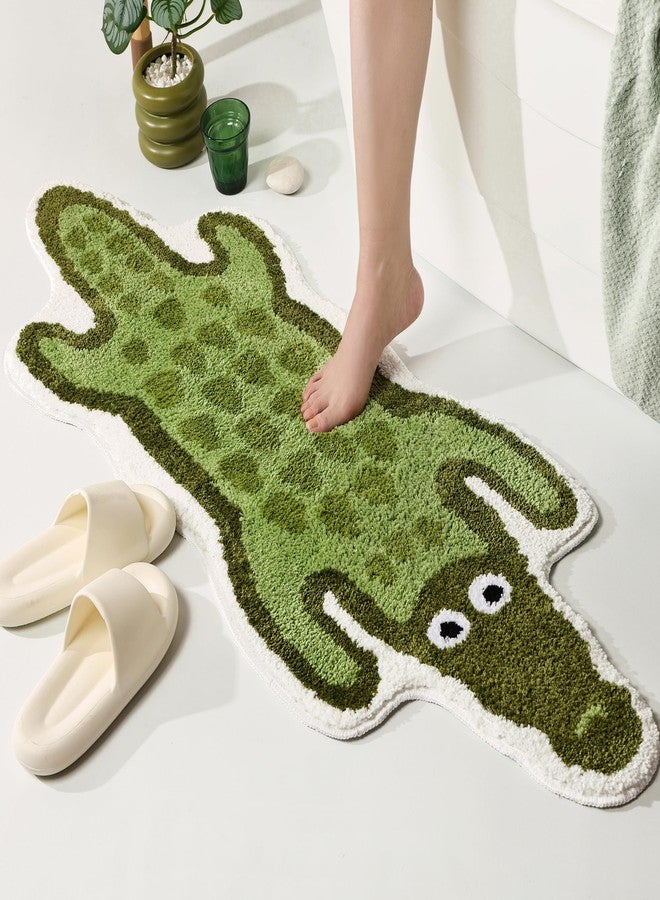 Panstar Crocodile Bath Mat for Bathroom, Cute Animal Bath Mats Non Slip Alligator Shaped Absorbent Bathtub Rug Bathroom Plush Shower Rugs - Image 5