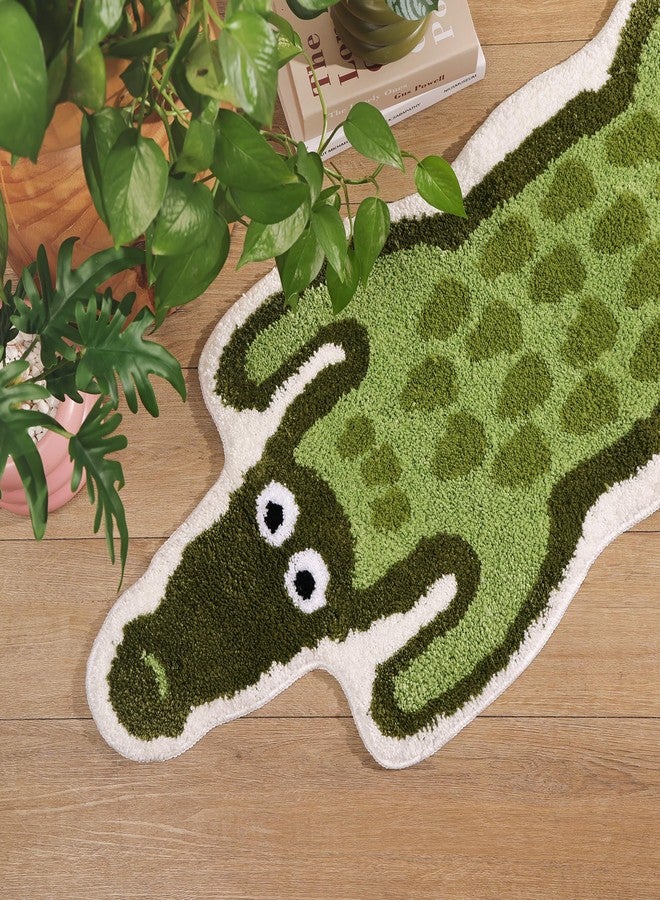 Panstar Crocodile Bath Mat for Bathroom, Cute Animal Bath Mats Non Slip Alligator Shaped Absorbent Bathtub Rug Bathroom Plush Shower Rugs - Image 2
