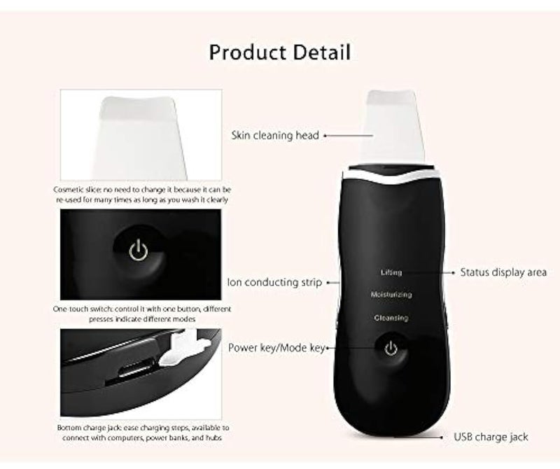Portable Blackhead Removal Ultrasonic Facial Cleaner Rechargeable Face Skin Scrubber Cleaning Skin Peeling Extractor White - Image 5
