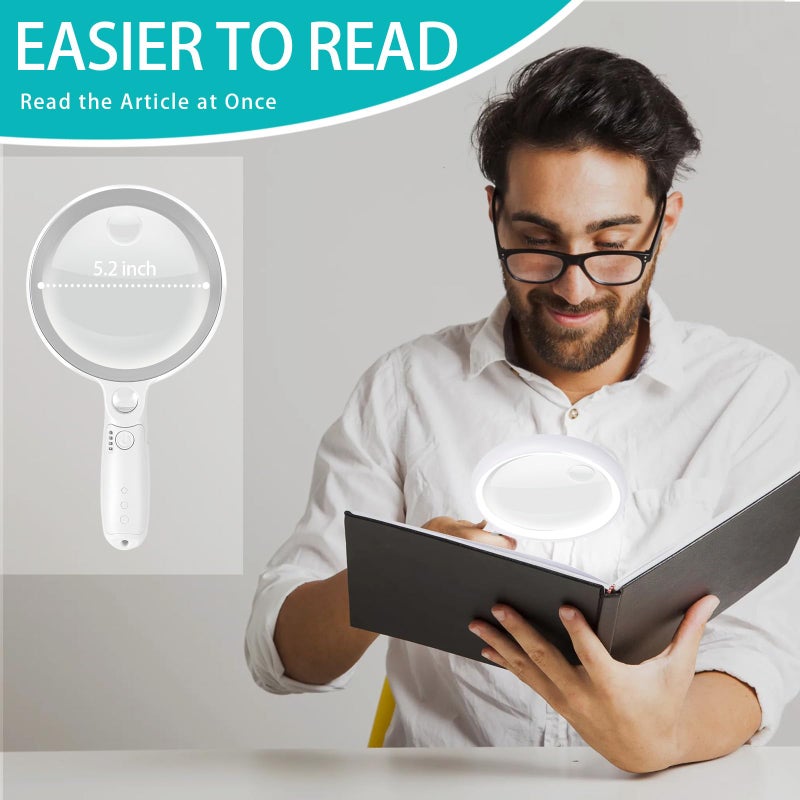 GABORISH Large Magnifying Glass with 37 LED Light, 10X 20X 45X Handheld Illuminated Lighted Magnifier with 3 Light Modes Rechargeable Magnifying Glass for Seniors Reading, Inspection (Grey & White) - Image 2
