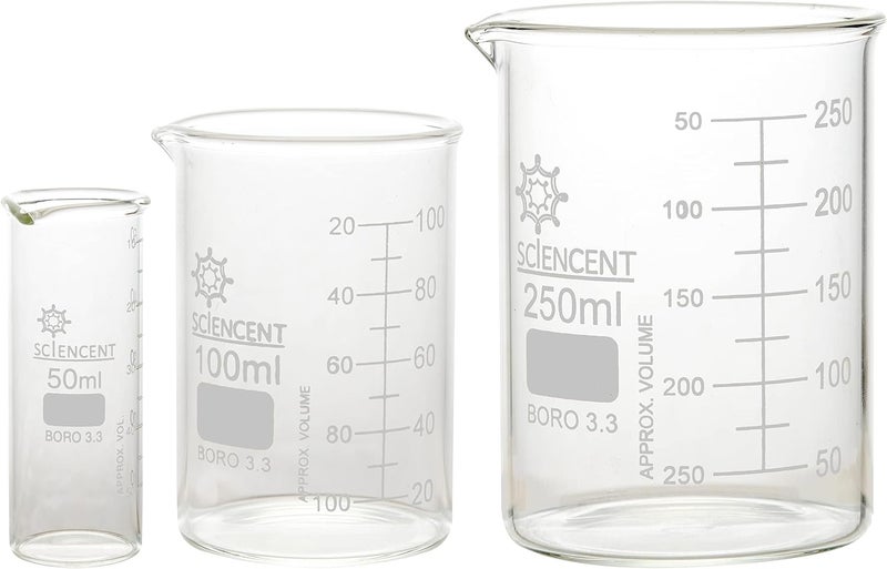 SCIENCENT WITH DEVICE SCIENCENT Glass Beaker 50ml, 100ml, 250ml (Set of 3) - Image 1