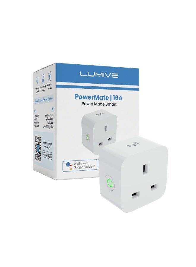 Lumive Smart WiFi Plug 16A – Smart Socket with Energy Monitoring & Timer, Alexa & Google Home Compatible, 2.4GHz WiFi, No Hub Required – UK Plug (1 Pack) - Image 1