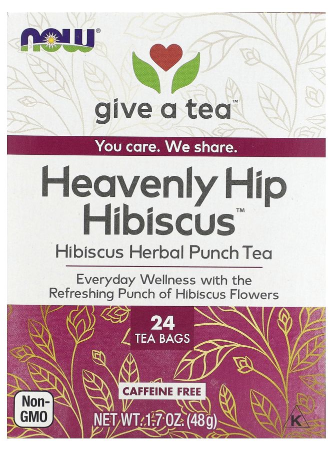 now Heavenly Hip Hibiscus Herbal Punch Tea Caffeine Free 24 Tea Bags 1.7 oz (48 g) 