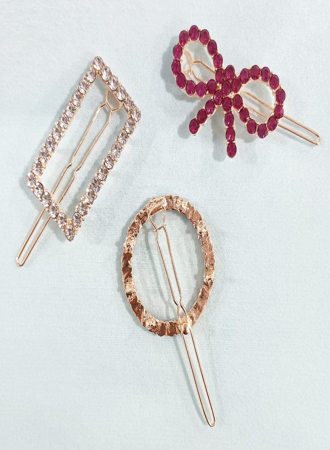 HOMEMATES 6 Pcs Hair Clips for Women rhinestone Crystal Letter Hair Pins for Girls Women Golden Crystal Hair Pin Hair Clip Fancy Jewellery Lock Pin Hair Accessories - Image 1