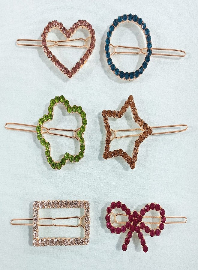 HOMEMATES 6 Pcs Hair Clips for Women rhinestone Crystal Letter Hair Pins for Girls Women Golden Crystal Hair Pin Hair Clip Fancy Jewellery Lock Pin Hair Accessories - Image 2