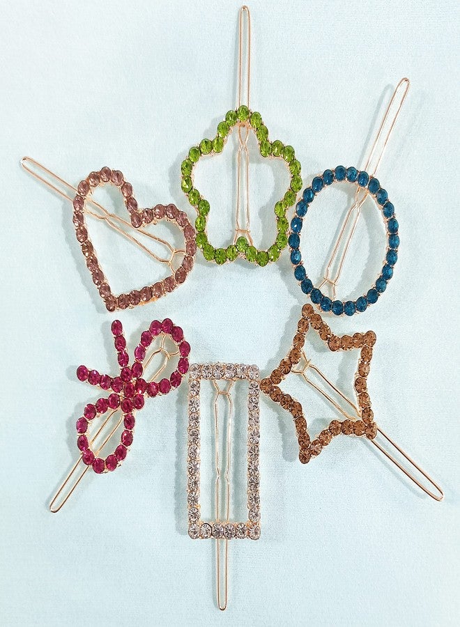 HOMEMATES 6 Pcs Hair Clips for Women rhinestone Crystal Letter Hair Pins for Girls Women Golden Crystal Hair Pin Hair Clip Fancy Jewellery Lock Pin Hair Accessories - Image 3