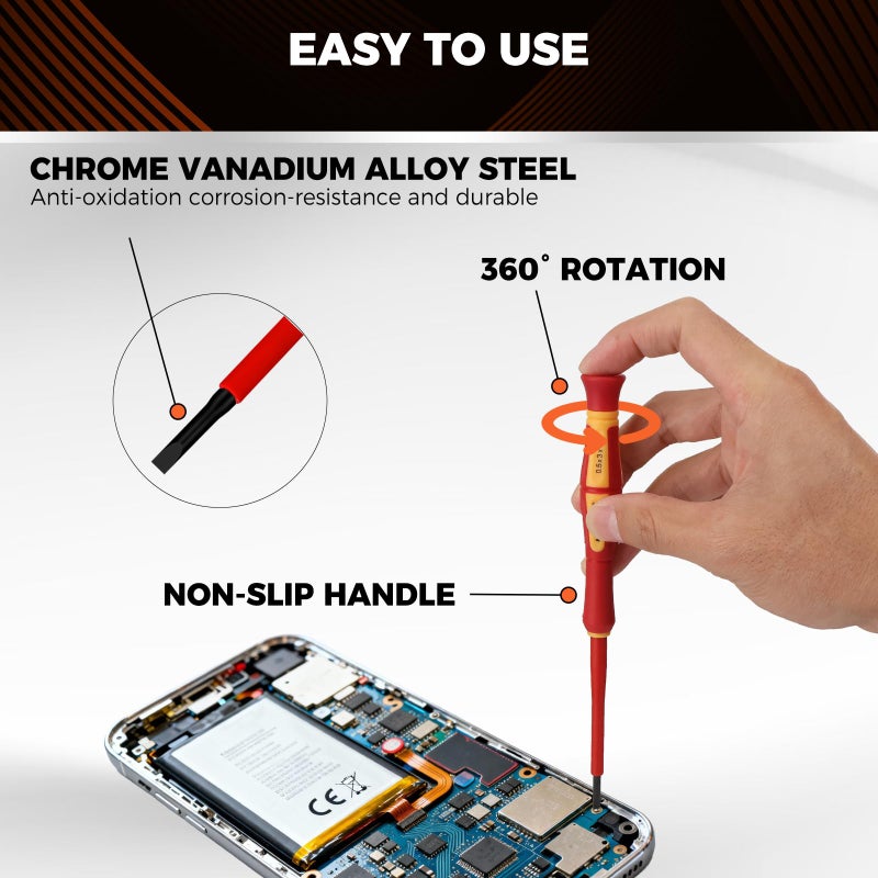 HORUSDY 12-Piece Precision Screwdriver Set, 1000V Insulated Electrician Screwdrivers with Magnetic Tips & Rotatable Top Cap, Phillips PH0/PH00, Slotted 1.8â€“3mm & Torx T5â€“T10 with Portable Storage Bag - Image 5