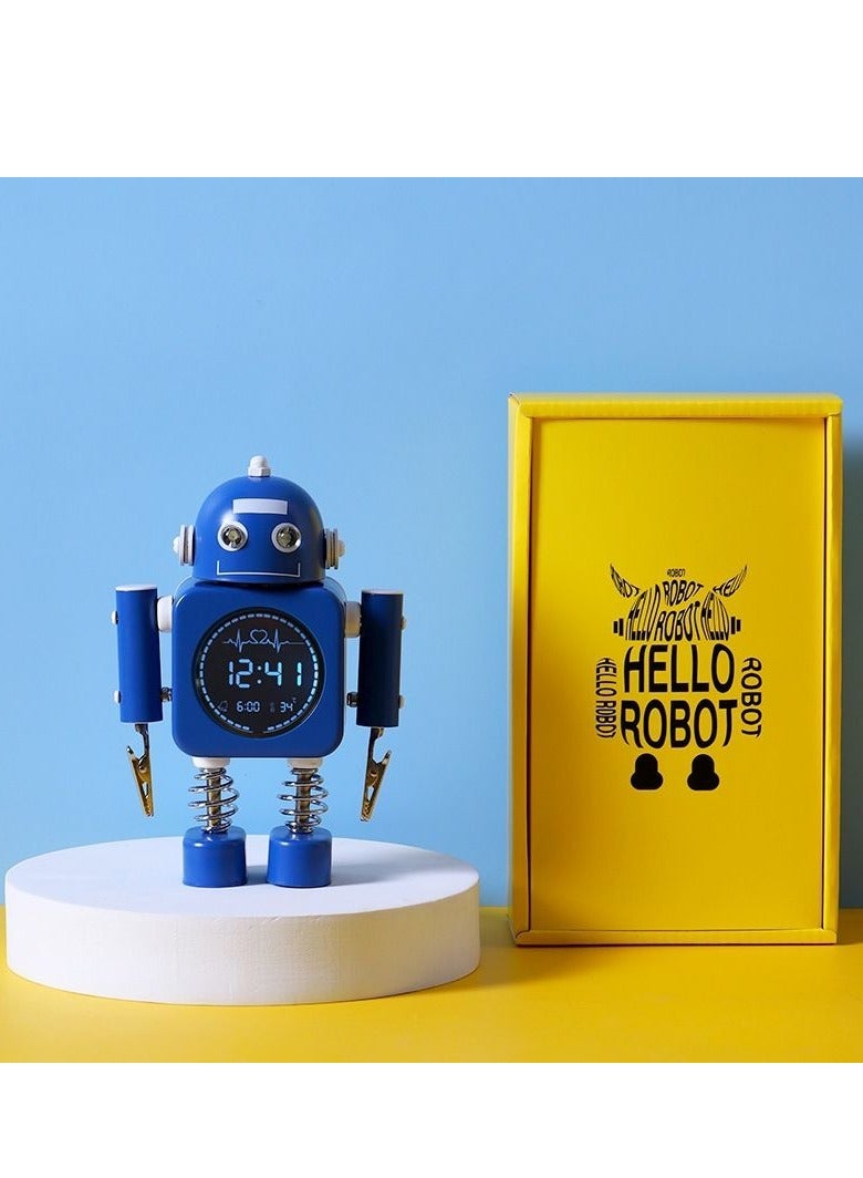 KUYING Creative Metal Digital Display Nightlight Silent Robot Alarm Clock 