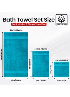 Infinitee Xclusives Premium Teal Bath Towels Set - [Pack of 8] 100% Cotton Highly Absorbent 2 Bath Towels, 2 Hand Towels and 4 Washcloths - Luxury Hotel & Spa Quality Bath Towels for Bathroom by Infinitee Xclusives  - Image 4
