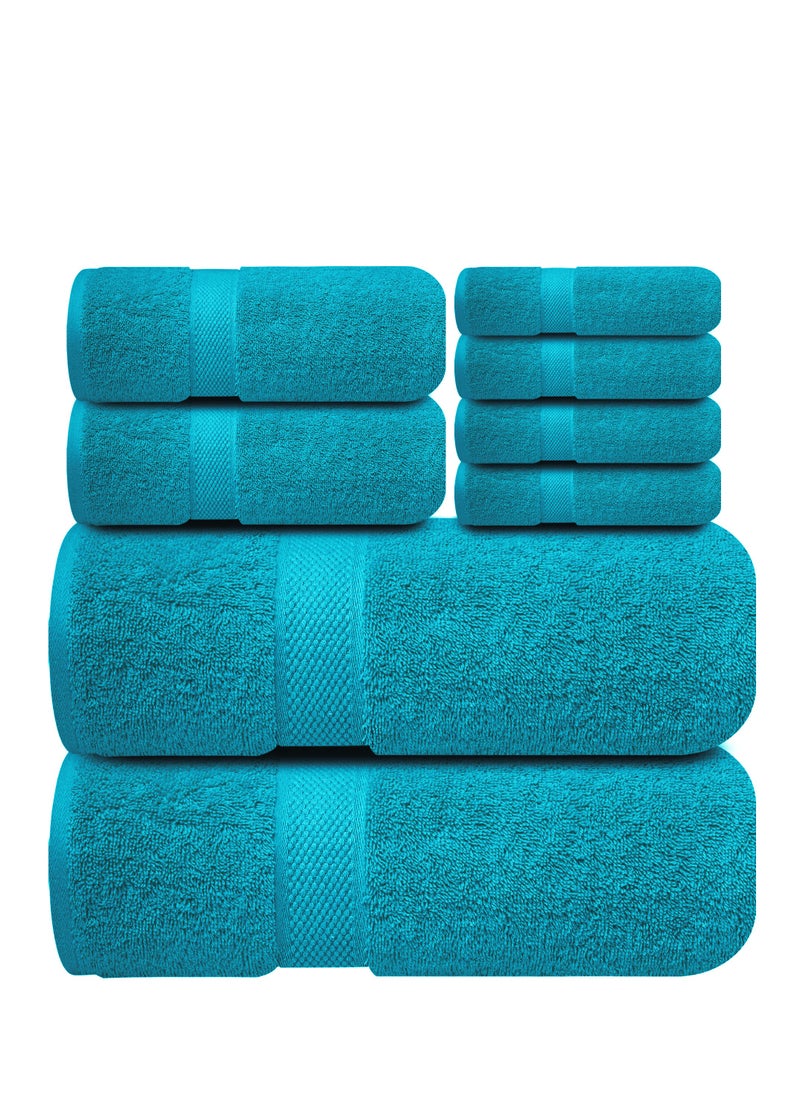 Infinitee Xclusives Premium Teal Bath Towels Set - [Pack of 8] 100% Cotton Highly Absorbent 2 Bath Towels, 2 Hand Towels and 4 Washcloths - Luxury Hotel & Spa Quality Bath Towels for Bathroom by Infinitee Xclusives  - Image 1