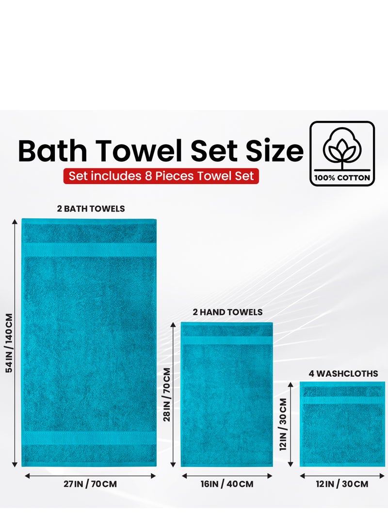 Infinitee Xclusives Premium Teal Bath Towels Set - [Pack of 8] 100% Cotton Highly Absorbent 2 Bath Towels, 2 Hand Towels and 4 Washcloths - Luxury Hotel & Spa Quality Bath Towels for Bathroom by Infinitee Xclusives  - Image 2