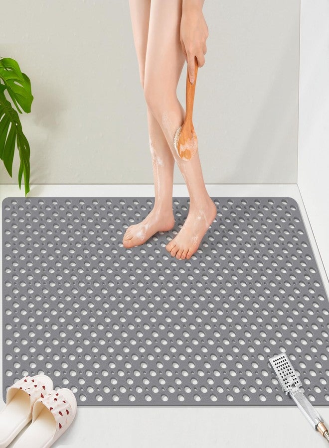 OTHWAY Large Shower Mat, 47"x 32" TPE Shower Mat Non Slip, Heavy Shower Floor Mat with Drain Holes and Suction Cups, No Odor Shower Mats for Inside Shower for Elderly Kids Bathroom(D-Grey) - Image 1