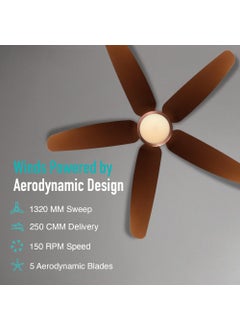 KUHL KUHL Luxus C5 1320mm Stylish 65 Power Saving BLDC Ceiling Fan with Remote Night Down Light 29W 5 Star Low Noise IoT Operate via Mobile Alexa Reverse Mode Free Installation Brown  - Image 5