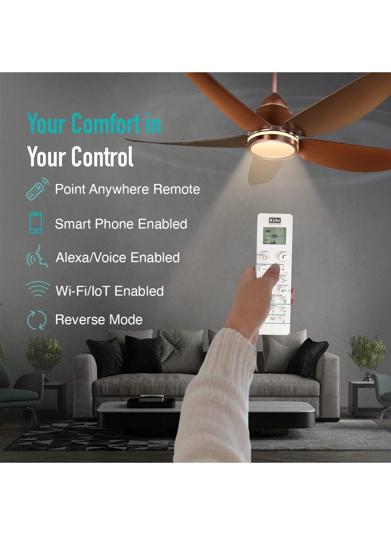 KUHL - KUHL Luxus C5 1320mm Stylish 65 Power Saving BLDC Ceiling Fan with Remote Night Down Light 29W 5 Star Low Noise IoT Operate via Mobile Alexa Reverse Mode Free Installation Brown - Image 1