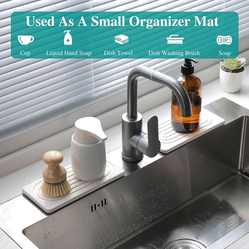Sorandy Diatomaceous Earth Stone Drying Tray, Soap Dish Holder, Quick Dry Absorbent Mat, Modern Rectangular Sink Caddy with Non Slip Rubber Feet for Kitchen, Bathroom, Countertop (White) - Image 4
