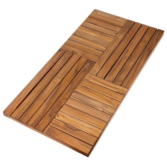 TEAK WOOD BATH MAT EXTRA LARGE SHOWER MAT FOR BATHROOM 40 X 20 INCH NON SLIP WOODEN FLOOR STURDY MAT FOR INSIDE SHOWER LUXURY SPA HOME OR OUTDOOR