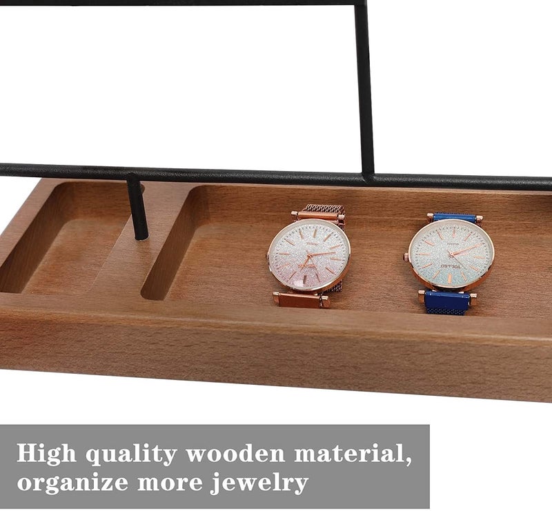 ROLLYWARE Earring Holder, 5-Tier Ear Stud Holder with Wooden Tray, Jewelry Organizer for Earrings, Necklaces, Bracelets, Watches and Rings, Earring Display Stand with 132 Holes, Black - Image 3