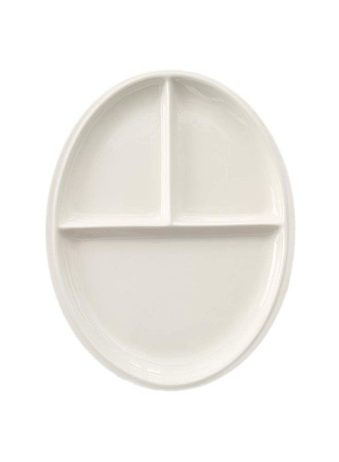FLYING BALLOON Elegant Round Shaped Ceramic Divided Plate Dinner Plates Luncheon Plates Salad Plates Dishes for Kitchen, White/Dark Blue (1, White-Round) - Image 1