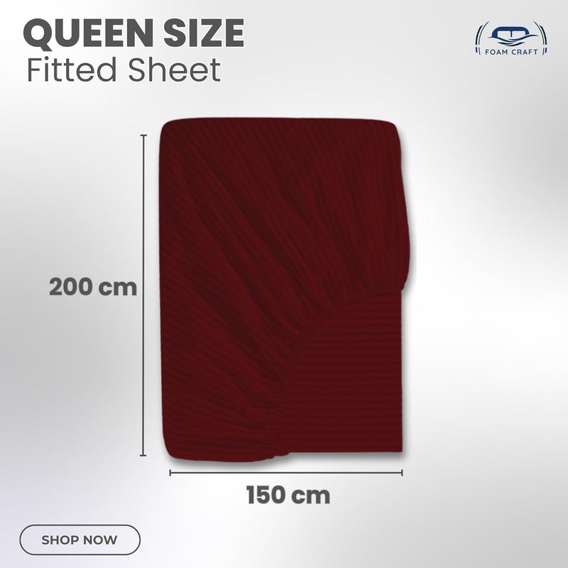 FOAM CRAFT Foamcraft Striped Deep Pocket Fitted Sheet - Burgundy, Queen Size (150 x 200cm) - Image 2