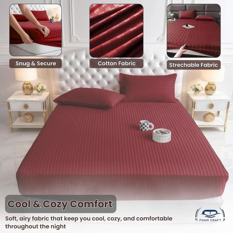 FOAM CRAFT Foamcraft Striped Deep Pocket Fitted Sheet - Burgundy, Queen Size (150 x 200cm) - Image 5