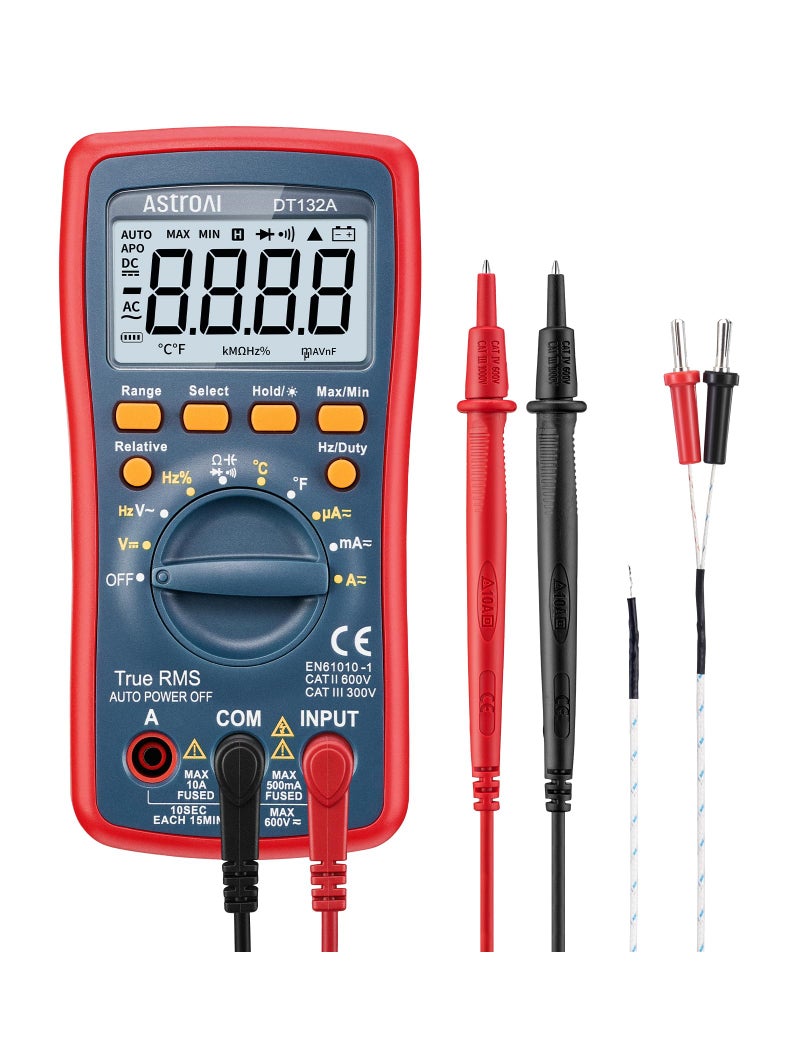 AstroAI Digital Multimeter, TRMS 4000 Counts Volt Meter (Manual and Auto Ranging); Measures Voltage Tester, Current, Resistance, Continuity, Frequency; Tests Diodes, Temperature (Red) - Image 1