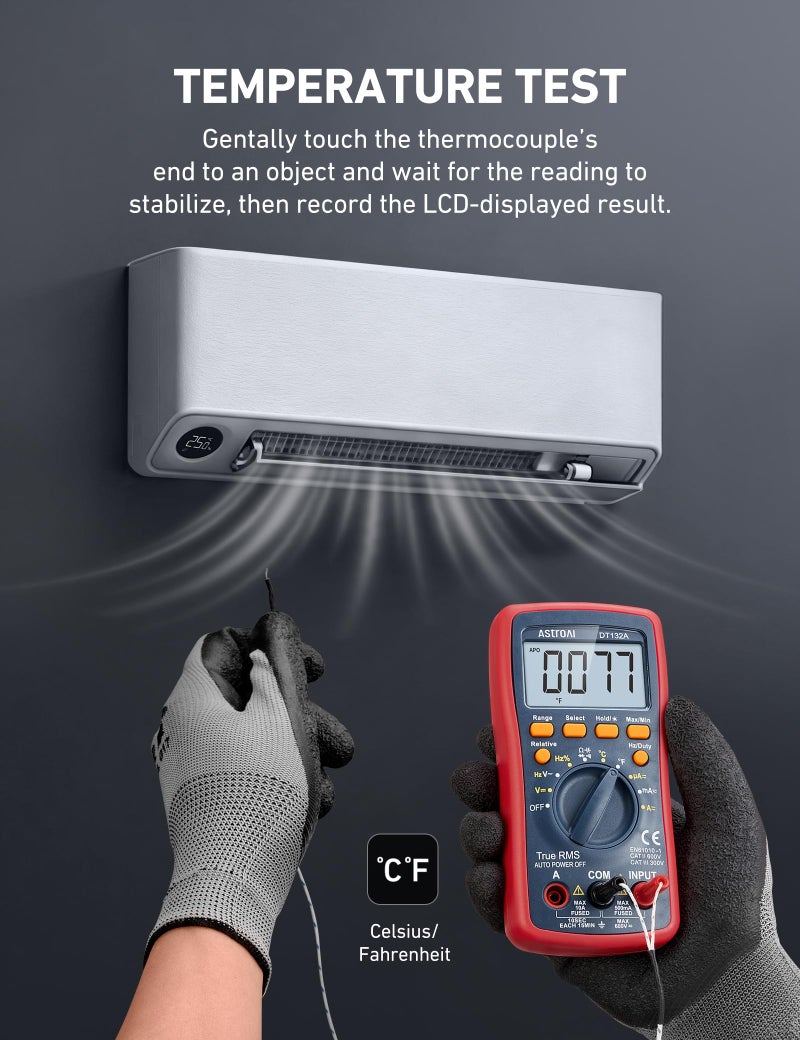 AstroAI Digital Multimeter, TRMS 4000 Counts Volt Meter (Manual and Auto Ranging); Measures Voltage Tester, Current, Resistance, Continuity, Frequency; Tests Diodes, Temperature (Red) - Image 5