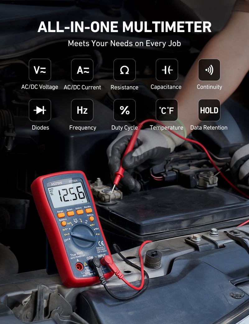 AstroAI Digital Multimeter, TRMS 4000 Counts Volt Meter (Manual and Auto Ranging); Measures Voltage Tester, Current, Resistance, Continuity, Frequency; Tests Diodes, Temperature (Red) - Image 2