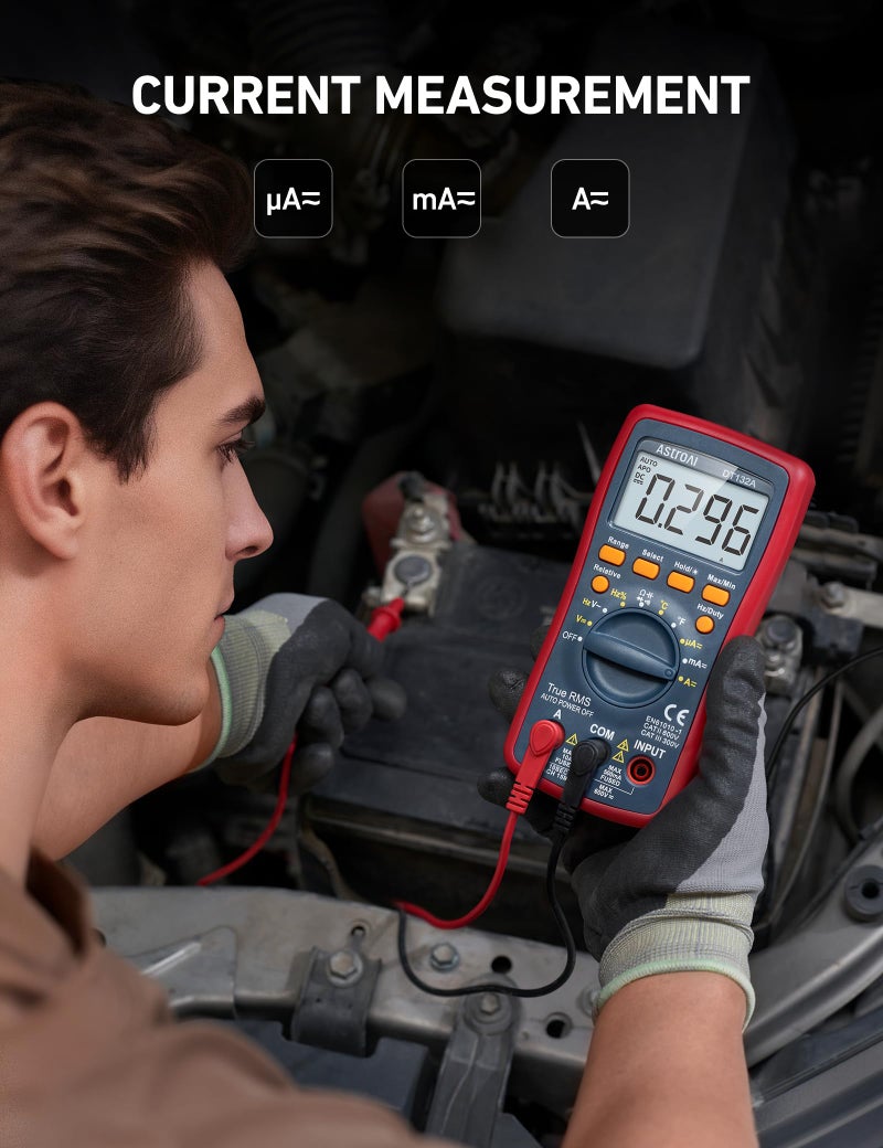 AstroAI Digital Multimeter, TRMS 4000 Counts Volt Meter (Manual and Auto Ranging); Measures Voltage Tester, Current, Resistance, Continuity, Frequency; Tests Diodes, Temperature (Red) - Image 4