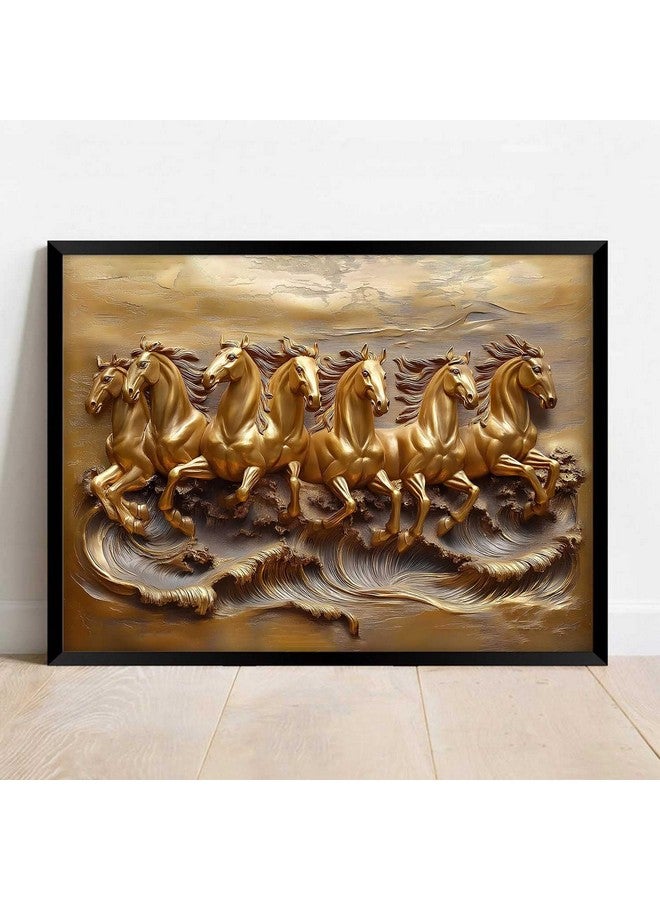 Kotart Seven Running Vastu Lucky Horse 7 Horses Vastu Frame Wall Art Painting For Living Room Bedroom Office Home D Cor Rising Sun Painting Wall D Cor Size 19X25 Inch