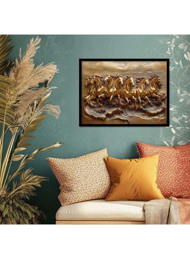 KOTART حصان الحظ كوتارت سبعة | 7 خيول فاستو إطار فن الجدران للرسم لغرفة المعيشة وغرفة النوم والمكتب وديكور المنزل لوحة شروق الشمس ديكور الجدران بحجم 19x25 بوصة - Image 5