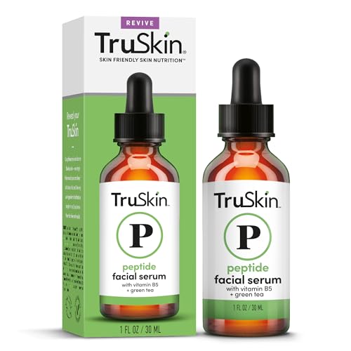 TruSkin Peptide Serum For Face  with Peptides Amino Acids Green Tea Aloe and Vitamins B5  E  Supports Skin Barrier and Skins Natural Collagen for FirmerLooking Skin 1 fl oz