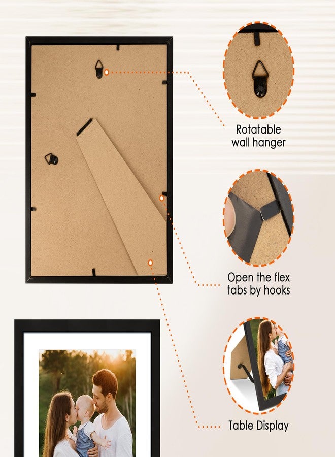 FIXSMITH 8x10 Picture Frame Set of 2, Photo Frame with HD Plexiglass, Display Pictures 5x7 with Mat or 8x10 Without Mat Multi Picture Frames Collage for Tabletop or Wall Display, Black - Image 5