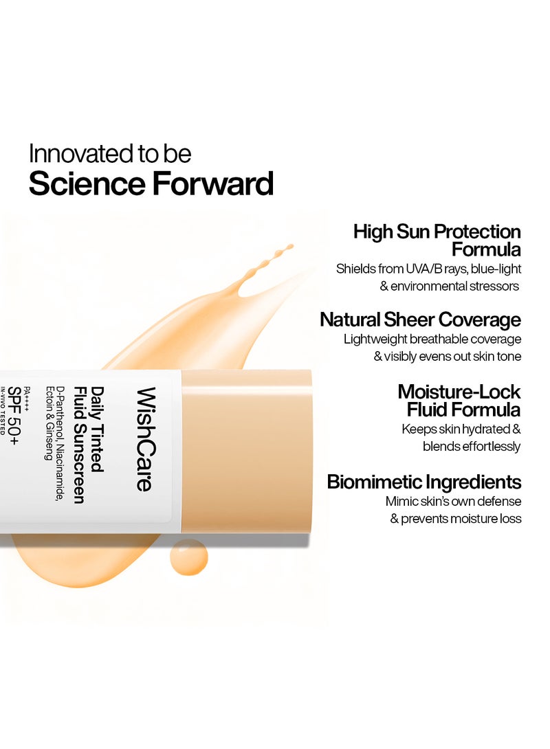 WishCare Daily Fluid Tinted Sunscreen SPF50 PA++++ | M201 | Broad Spectrum Protection for all skin types| In-Vivo Tested Tinted Sun Screen | D-Panthenol, Niacinamide, Ectoin & Ginseng | Evens & Protects | 50ml - Image 4