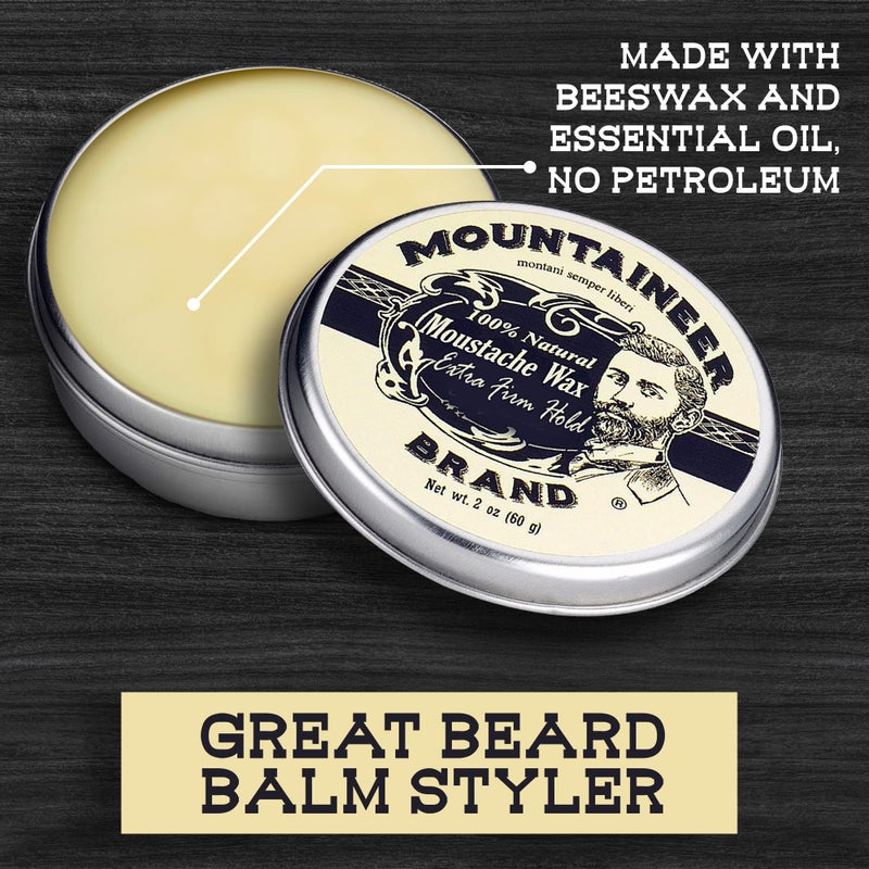 Mountaineer Brand Unscented Natural Mustache Wax | Strong and Extra Firm Hold | Made in West Virginia | Smooths, Conditons, Styles | Organic Moustache Balm | 2oz - Image 2