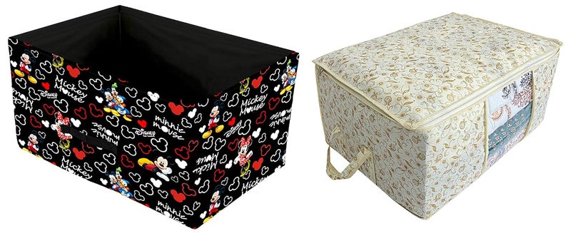 Kuber Industries Disney Mickey Print Non Woven Fabric Replacement Rectangular Drawer Metalic Print Non woven Under Bed Storage Bag Cream CTKTC2720 Rectangular - Image 1