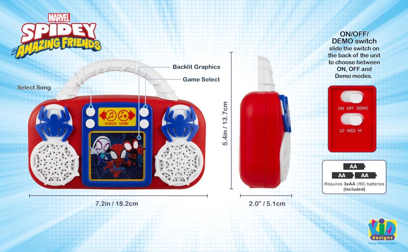 eKids Spidey and His Amazing Friends Toy Music Player, Toddler Toy with Built-in Music and Lights (Spidey) - Image 4
