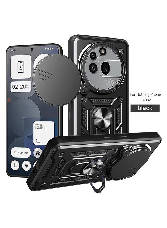 متوافق مع لا شيء هاتف 3a برو 5G حالة مع الكاميرا المنزلقة, متكاملة 360 درجة دوار حلقة الركض, غطاء واقي مقاوم للصدمات, مكافحة السقوط الحماية, حالة مقاومة للصدمات, أسود - Image 1