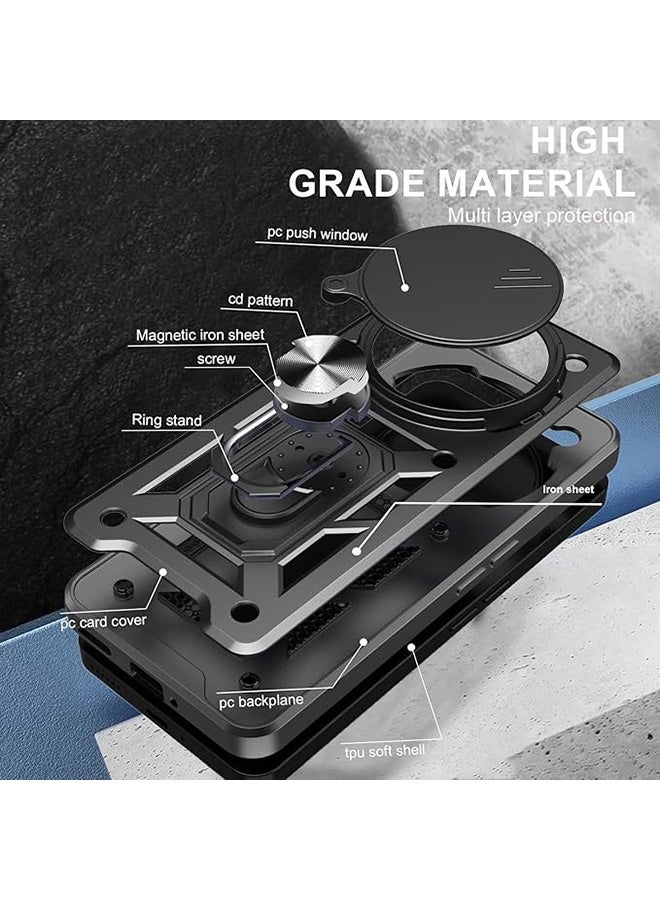 متوافق مع لا شيء هاتف 3a برو 5G حالة مع الكاميرا المنزلقة, متكاملة 360 درجة دوار حلقة الركض, غطاء واقي مقاوم للصدمات, مكافحة السقوط الحماية, حالة مقاومة للصدمات, أسود - Image 2