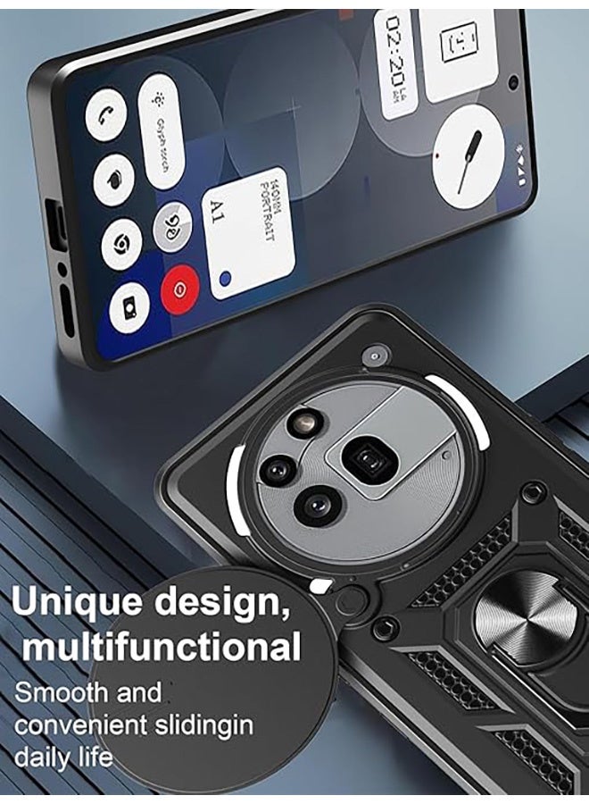 متوافق مع لا شيء هاتف 3a برو 5G حالة مع الكاميرا المنزلقة, متكاملة 360 درجة دوار حلقة الركض, غطاء واقي مقاوم للصدمات, مكافحة السقوط الحماية, حالة مقاومة للصدمات, أسود - Image 3